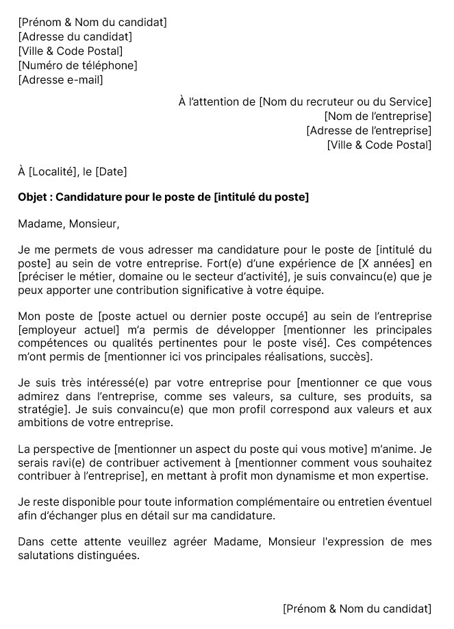 Exemple lettre de motivation simple