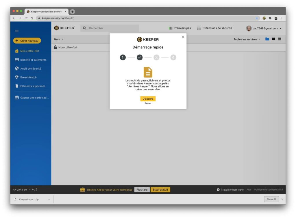 demarrage rapide keeper