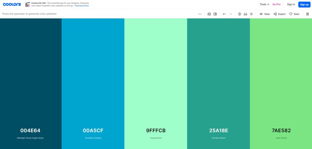 coloors-generateur-palettes-interface
