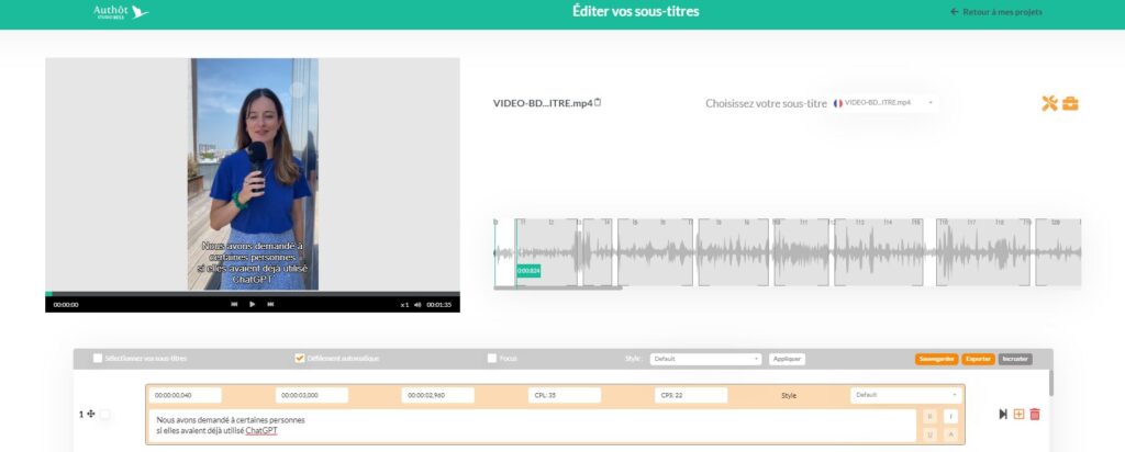 Vous pouvez synchroniser facilement vos sous-titres sur l'interface.