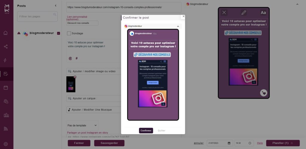 Si vous souhaitez continuer d'éditer votre story, cliquez sur le bouton Quitter.