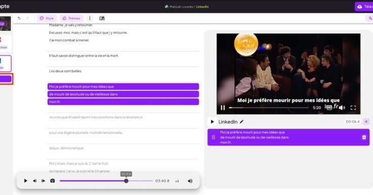 Transformer une vidéo en plusieurs extraits avec Capte