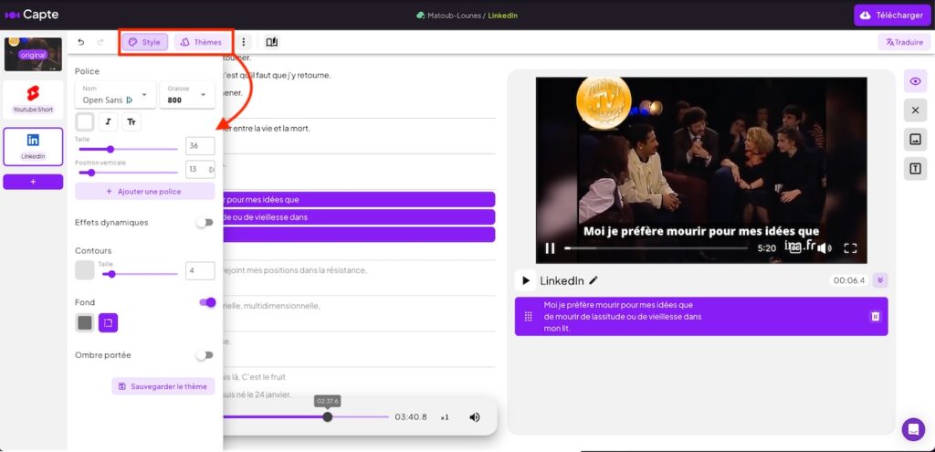 Éditez les derniers détails de votre extrait, comme la position des sous-titres.