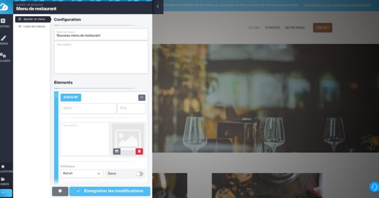 Créer un site web pour son restaurant avec Site Creator