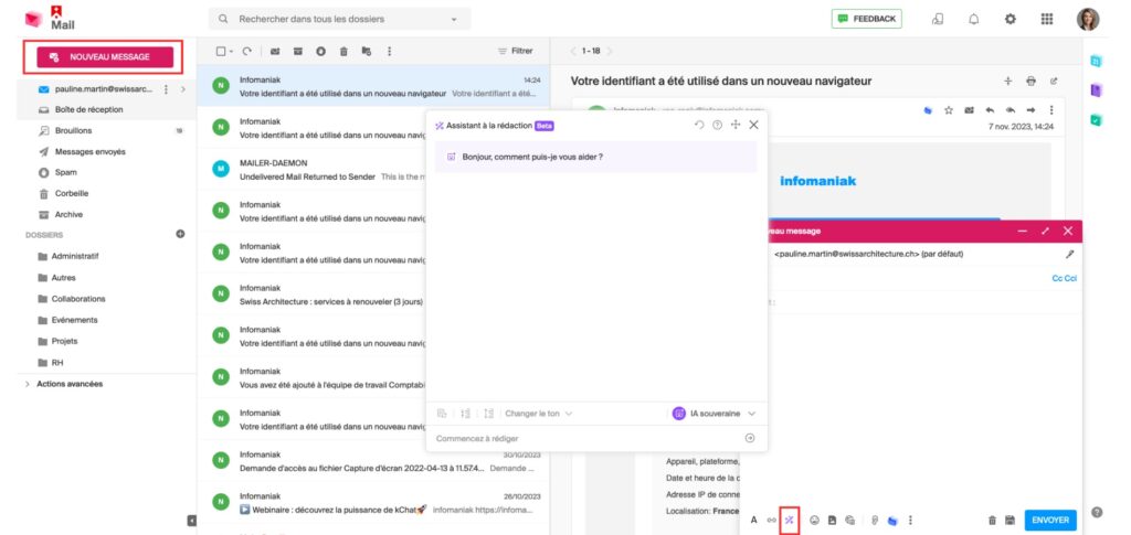 Ouverture de l'assistant de rédaction.