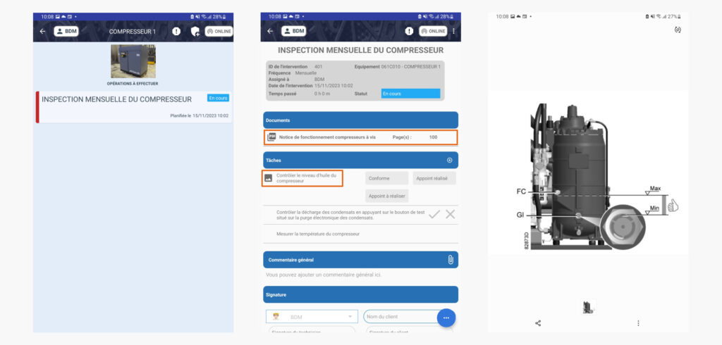 L'application dispose d'un mode déconnecté, ce qui permet d'effectuer des interventions même sans accès au réseau.