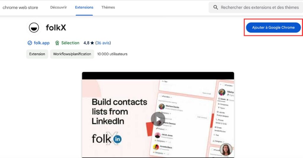folkX est une extension disponible gratuitement sur le Chrome Web Store. 
