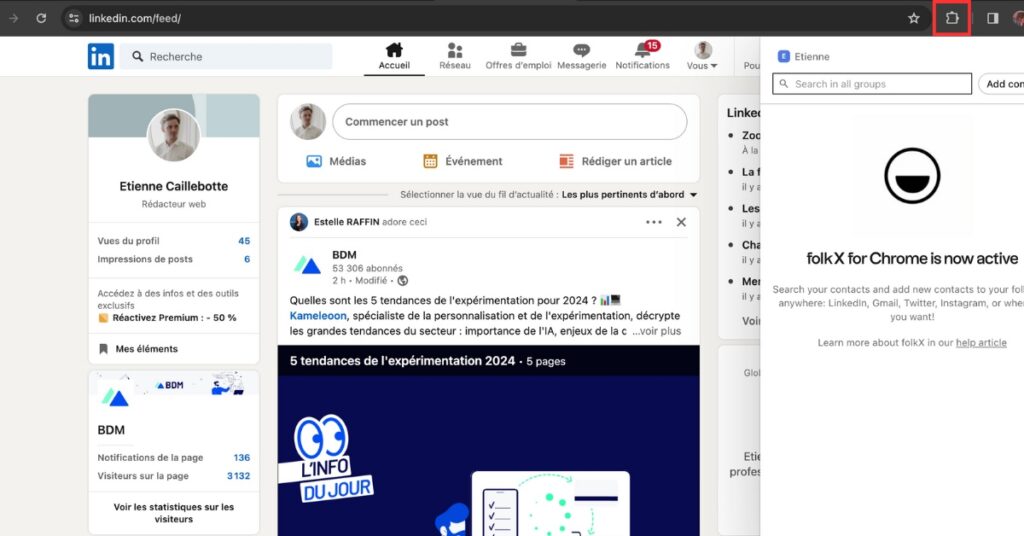 L'extension peut être activée sur un réseau social en quelques clics. 