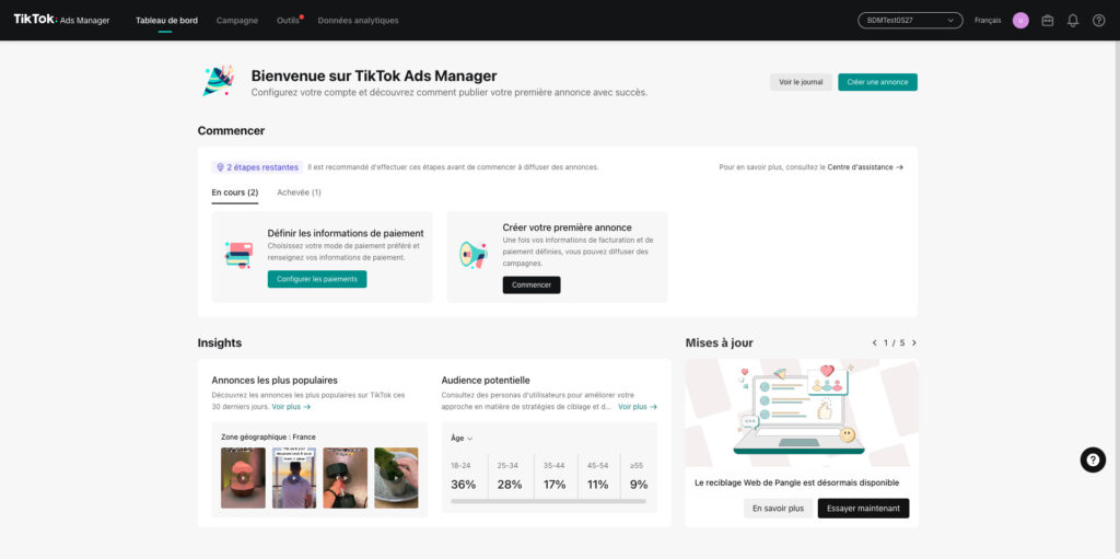 Le tableau de bord regroupe tous les insights et informations utiles à connaître.