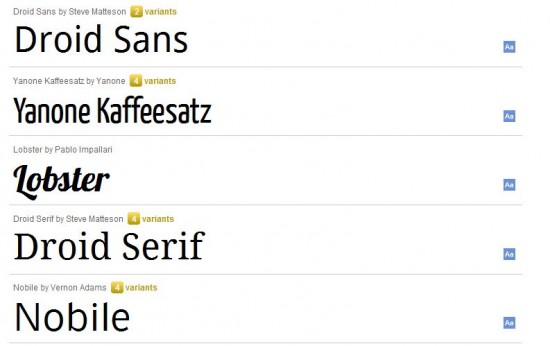 Google Font Directory