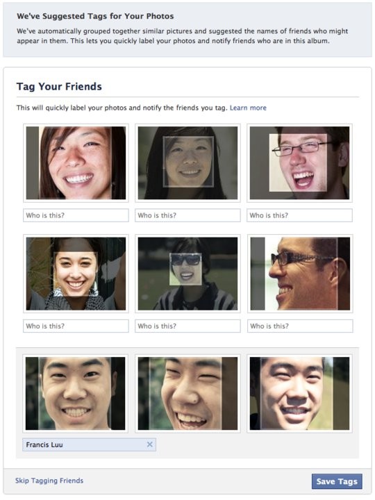 Reconnaissance faciale Facebook