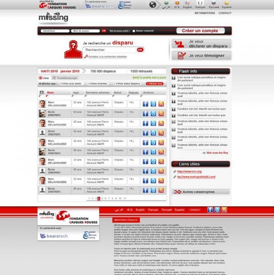 Page d'accueil de Missing