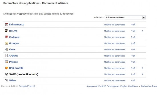 paramètres applications