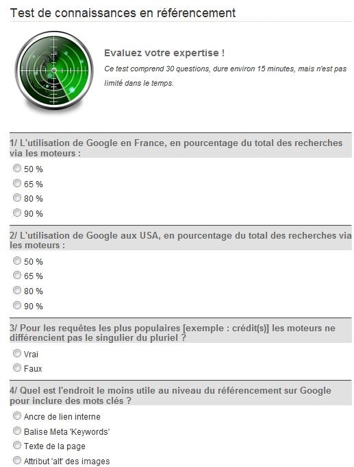 Quizz référencement ParadiSEO