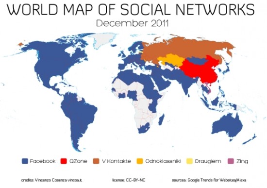 Carte du monde réseaux sociaux