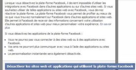 Désactiver la connexion Facebook avec les applications et sites externes