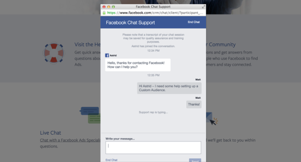 facebook support chat
