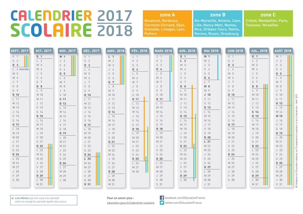 Calendrier Scolaire 2018 2021 Le calendrier scolaire 2017 2018 à imprimer   BDM