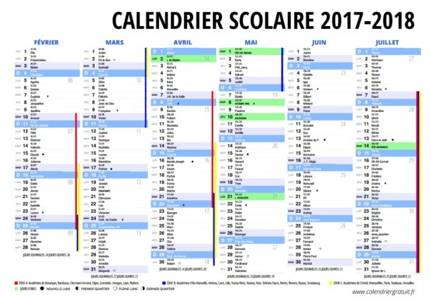 Le Calendrier Scolaire 2017 2018 à Imprimer