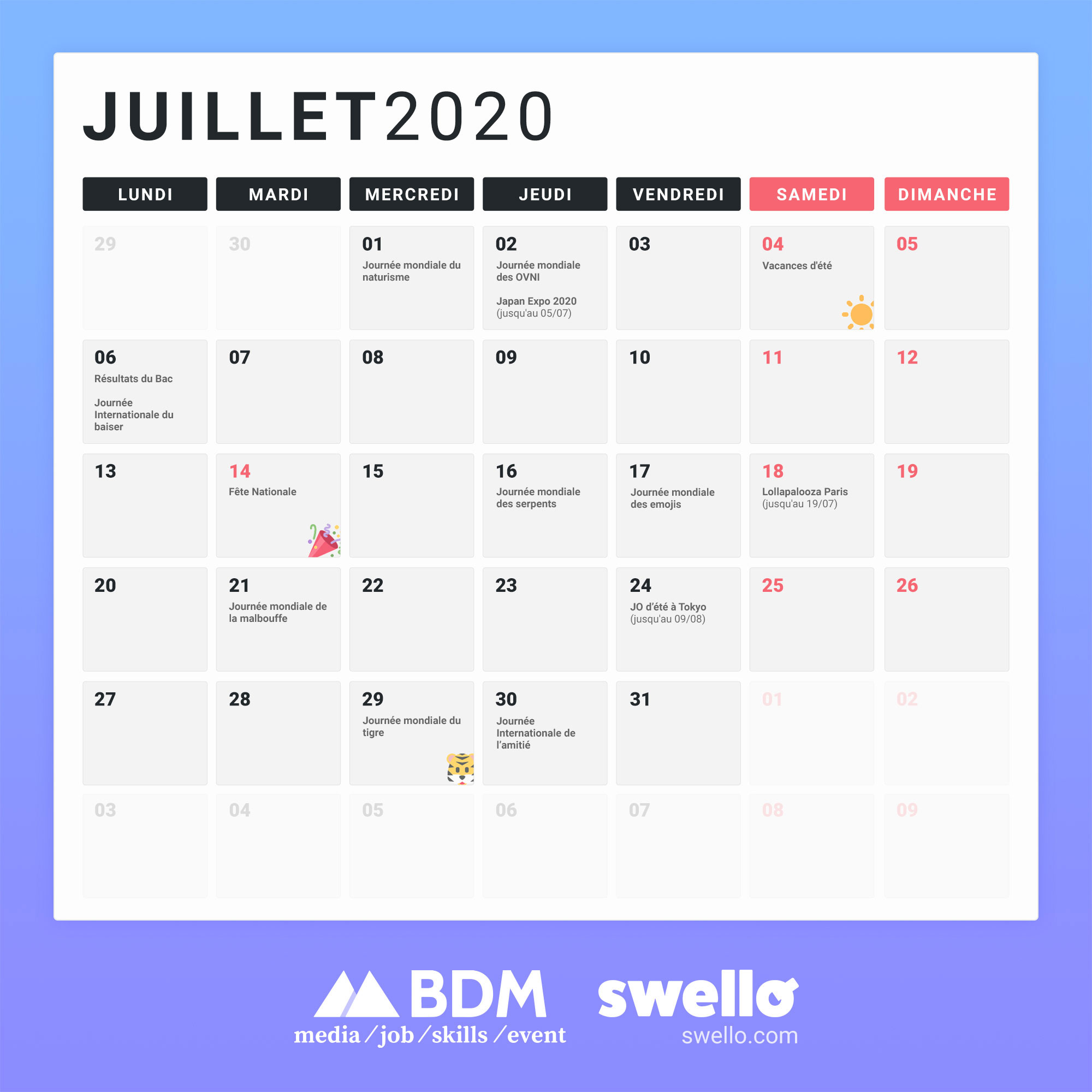 Calendrier marketing 2020 : la liste de tous les événements de l’année