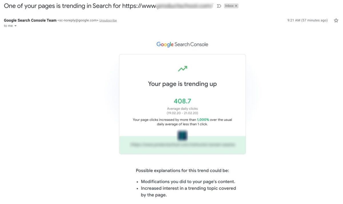 alerte pic trafic search console