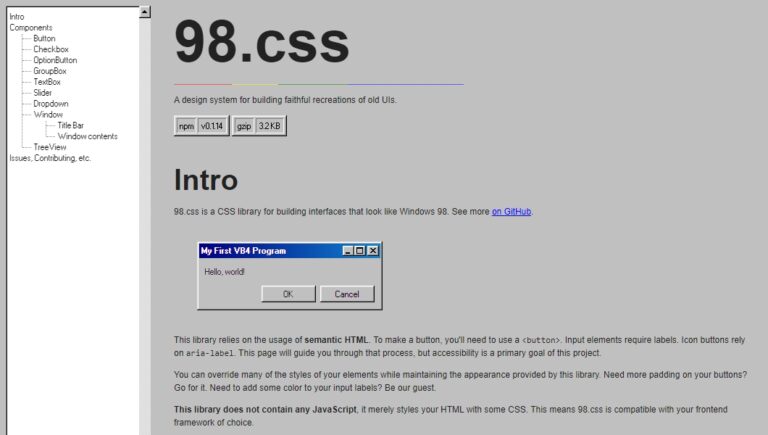 Un design system pour concevoir des interfaces qui ressemblent à Windows 98