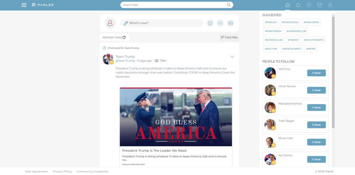 Parler homepage