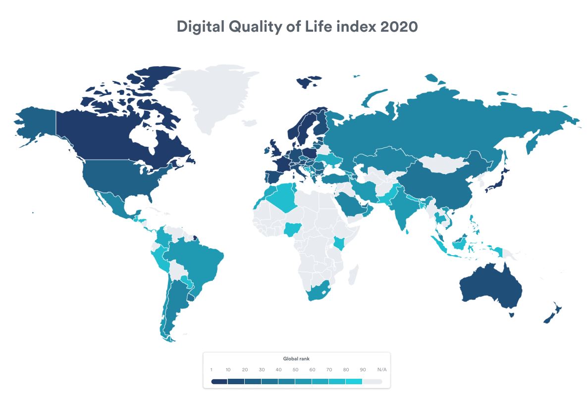 Digital Quality of Life index 2020 map