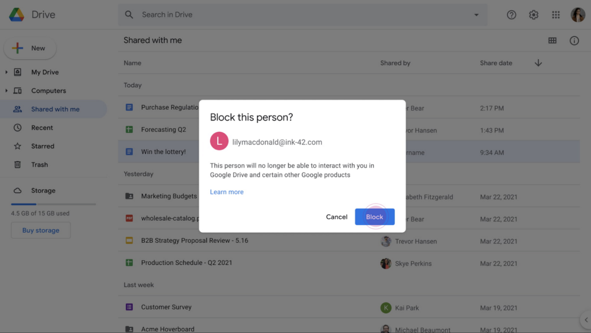 bloquer google drive