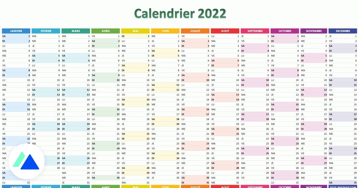 Calendrier 2022 avec vacances scolaires et jours fériés à imprimer