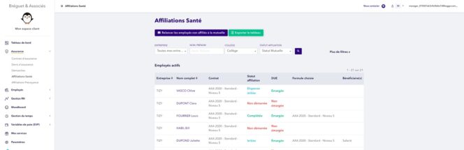 Affiliations-Santé SIRH