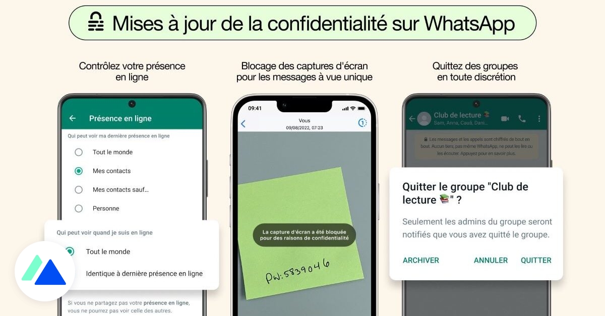Nouveautés WhatsApp : quitter un groupe en silence, bloquer les captures d’écran…