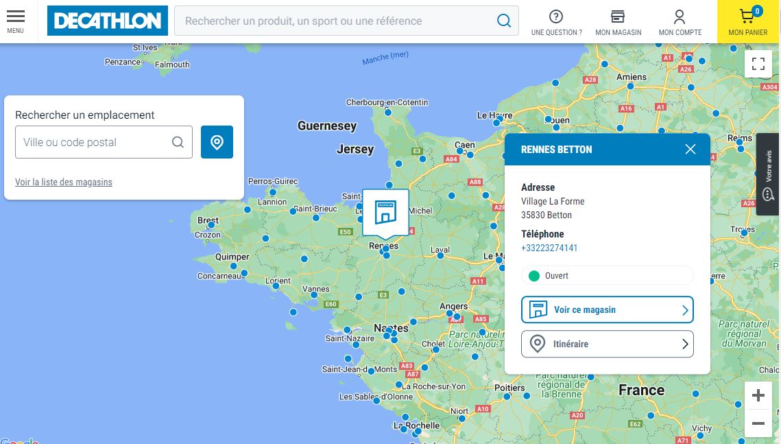 Decathlon shop locator map