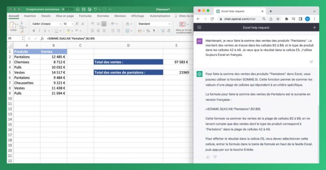 Excel avec ChatGPT – formule intermédiaire 1