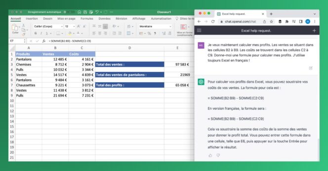 Excel avec ChatGPT – formule intermédiaire 1