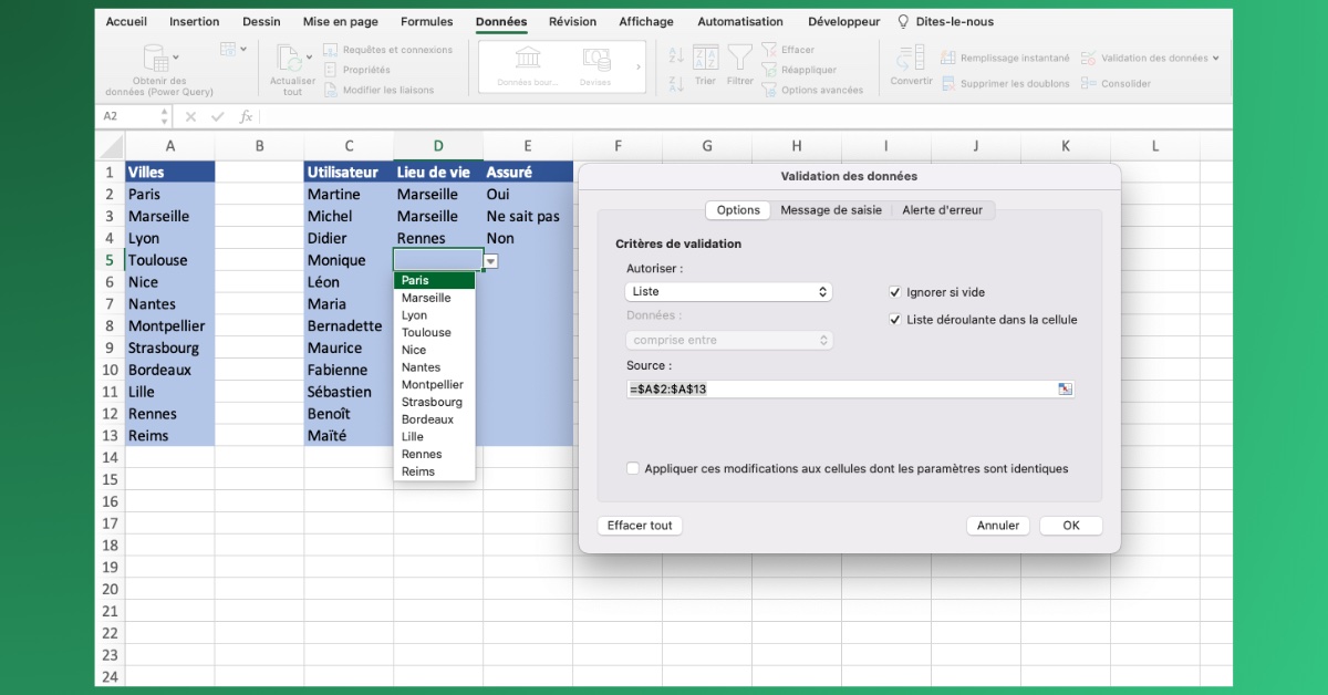 comment faire liste déroulante excel