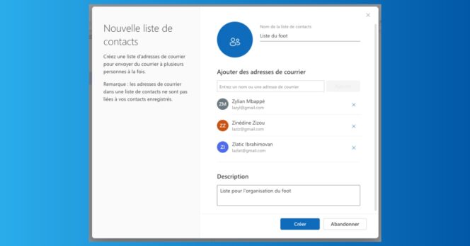 Outlook – liste de diffusion navigateur