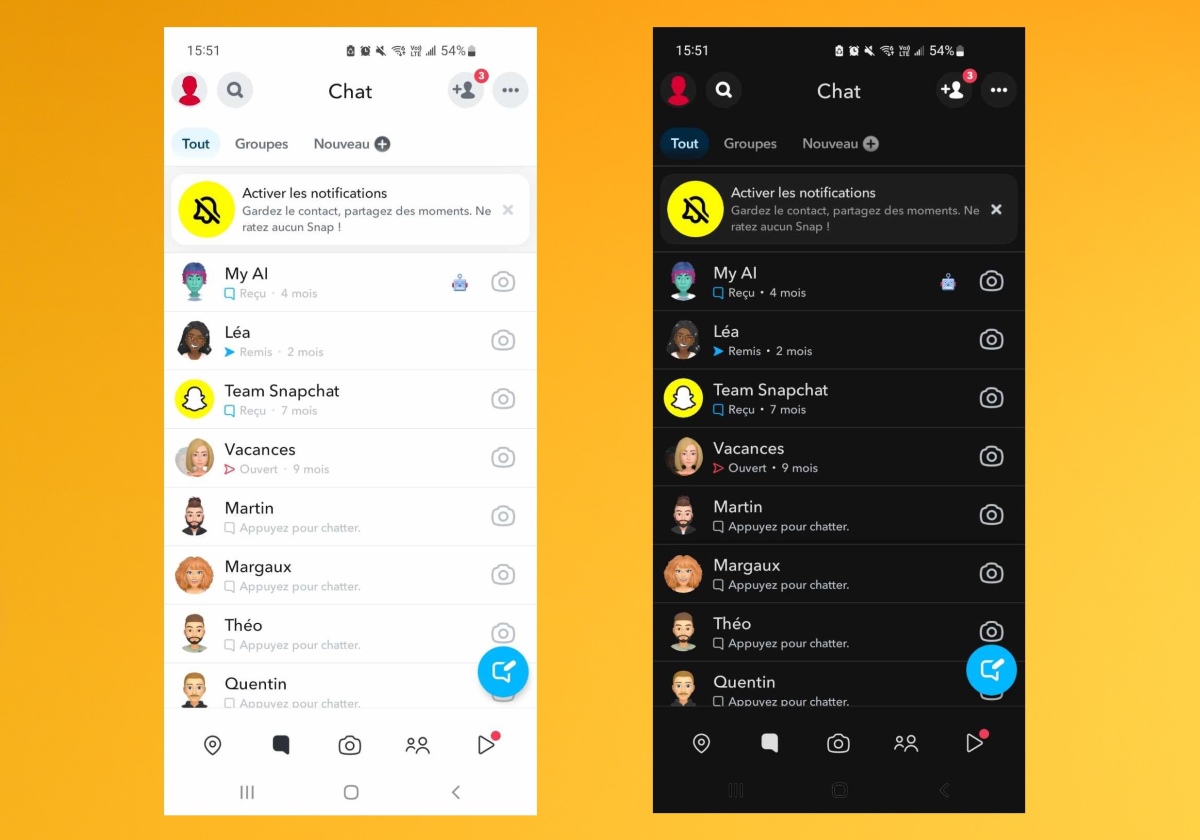 Difference Mode Sombre Snapchat