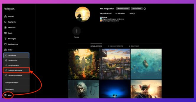 Instagram mode sombre web