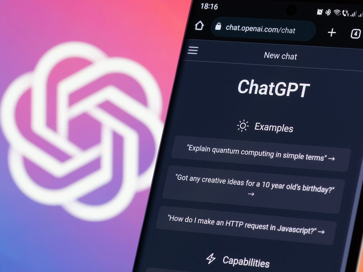 Portland, OR, USA – Dec 18, 2022: Webpage of ChatGPT, a prototype AI chatbot, is seen on the website of OpenAI, on a smartphone. Examples, capabilities, and limitations are shown before a new chat.