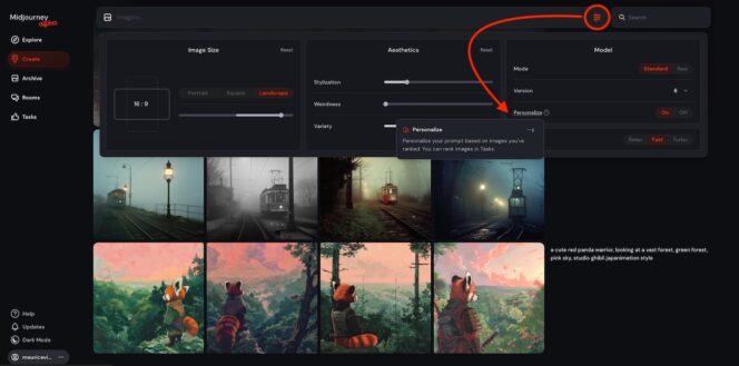 midjourney-personnalisation-option