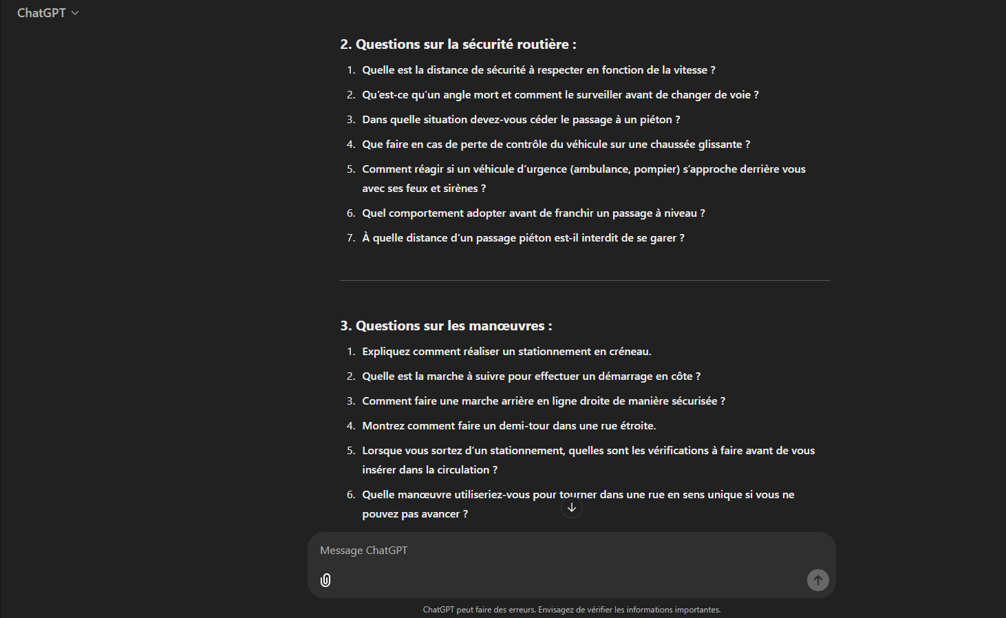 Série de questions