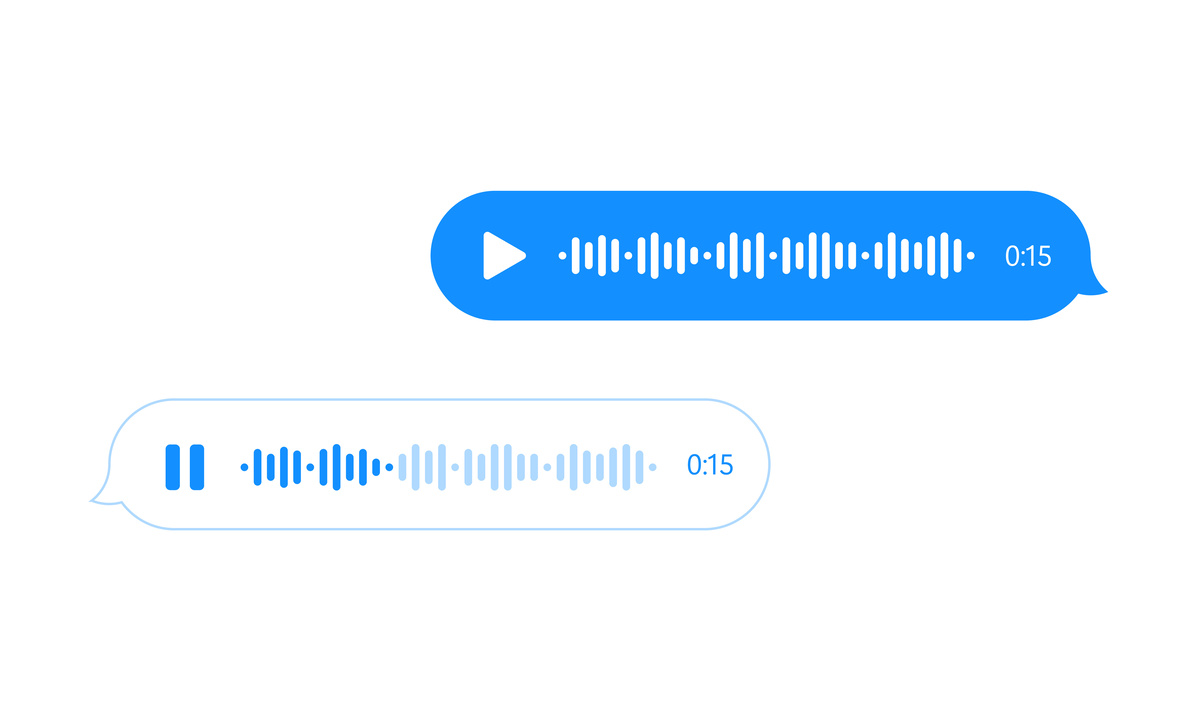 Voice message bubble, audio chat UI UX interface, vector messenger voice record. Voice message audio record or messenger chat bubbles for mobile phone