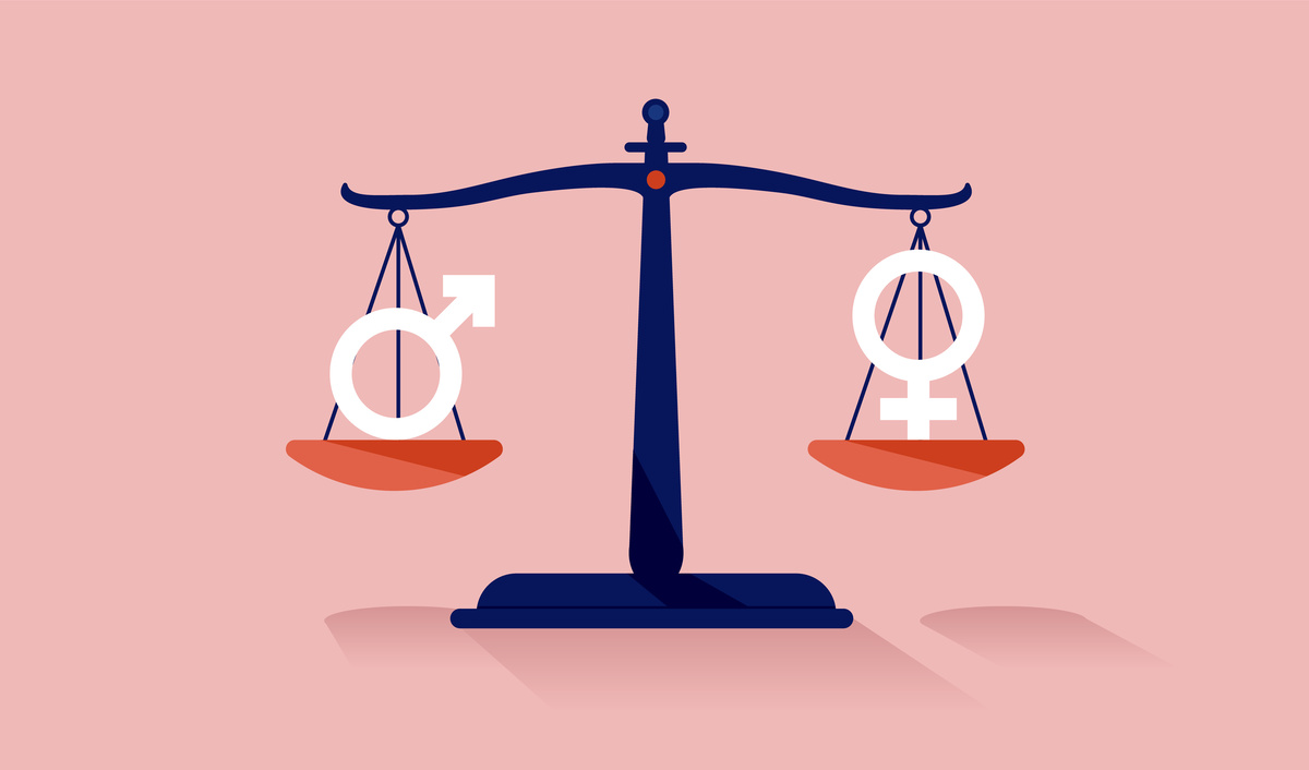 Gender equality – Weight scale with gender signs showing equal weight.