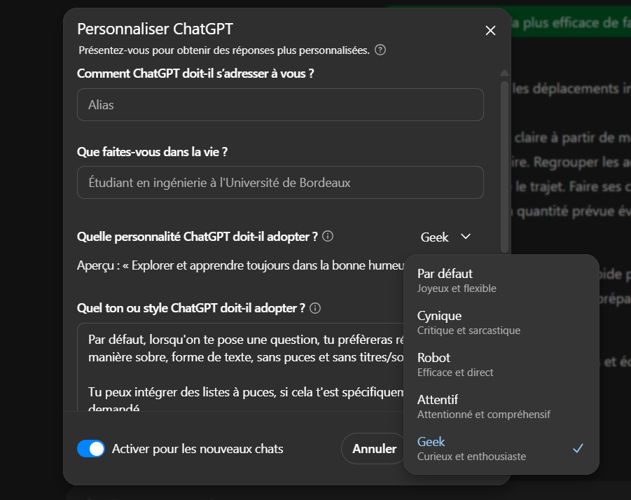 personnalités chatgpt