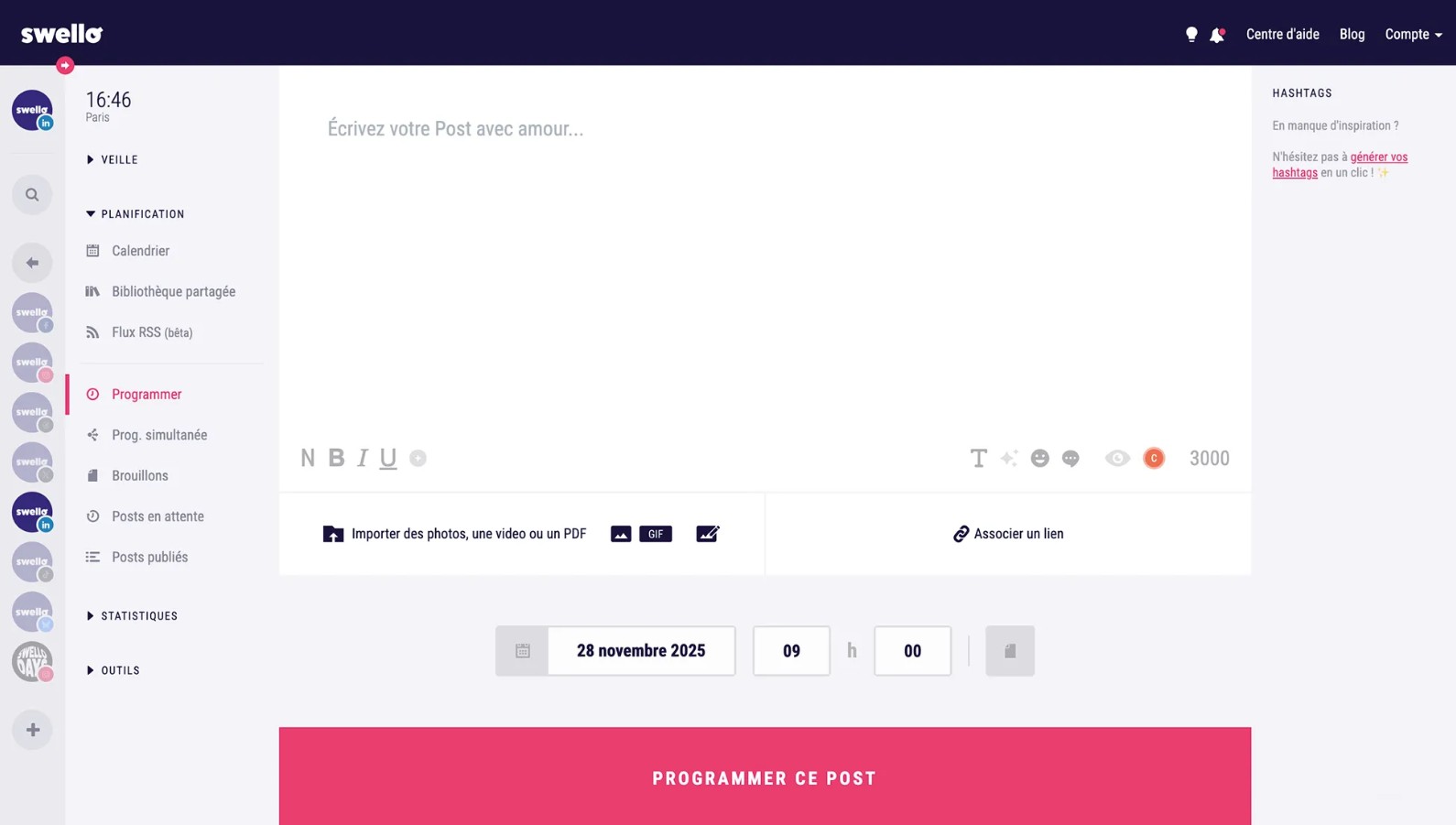tableau de bord Swello