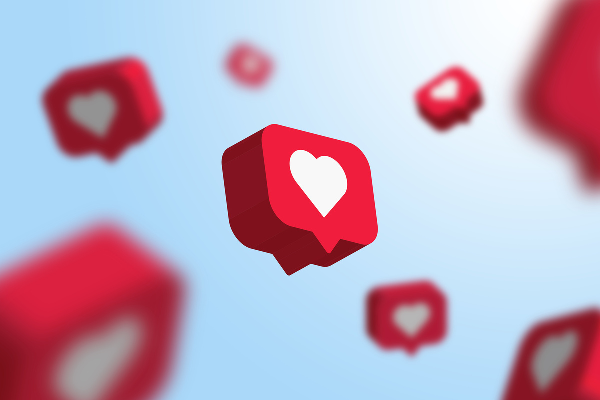 Red social media notification like icon falling . Follow, commen