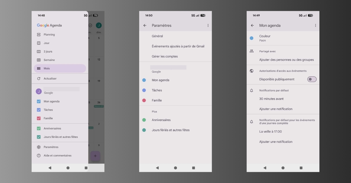 Partager Agenda Google Android
