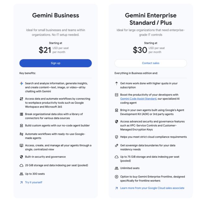 google-enterprise-business-tarifs