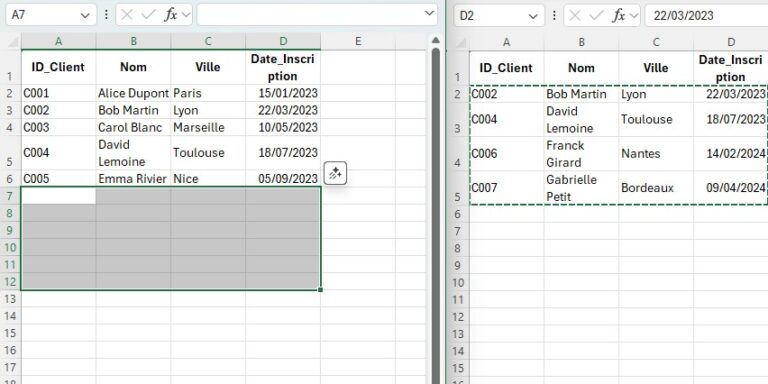 Comment fusionner deux tableaux sur Excel